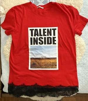 Zara Talent Inside Graphic T-Shirt Red Lace Hem looks like medium